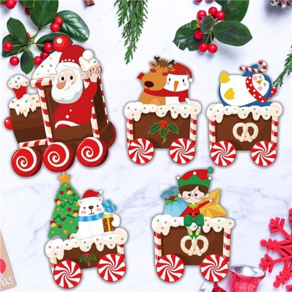 Christmas Train Decor Yard Signs with LED Lights Xmas Tree Santa Elf Snowman - Picture 5 of 7